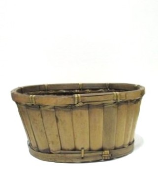 Sewing, Basket, OVAL,NO LID,DRESSED W/YARN ETC, BAMBOO, BROWN