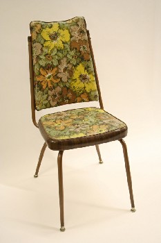 Chair, Dining, KITCHEN,FLORAL PATTERN,BROWN TUBE FRAME, VINYL, MULTI-COLORED