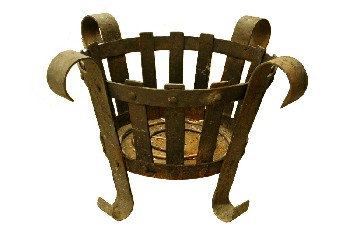 Brazier, Miscellaneous, WROUGHT IRON FIRE PIT W/CURLED FEET & ENDS, METAL BANDS , IRON, BLACK