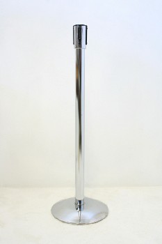 Stanchion, Retract, ROUND BASE, CHROME, SILVER