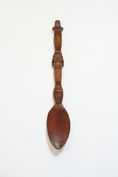 Wall Dec, Shapes , SPOON W/3 CARVED FACES, OVERSIZED UTENSIL, WOOD, BROWN