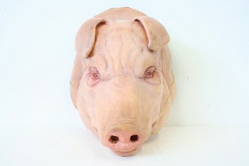 Meat, Animal (Fake), BUTCHER, FAKE REALISTIC BIG FAT PIG HEAD, SEVERED LOOK, RUBBER, PINK