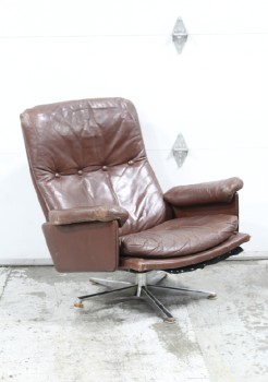 Chair, Armchair, SWIVEL/TILT, 4 BUTTON BACK, AGED, LEATHER, BROWN