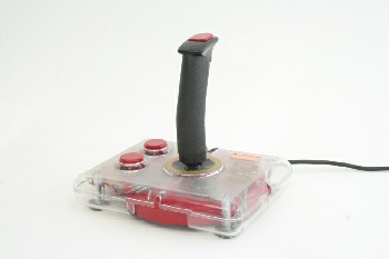 Computer, Joystick, CONTROLLER, VIDEO GAME JOY STICK W/RED BUTTONS, PLASTIC, CLEAR