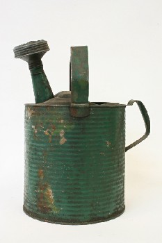 Garden, Watering Can, 2 HANDLES,HAND PUNCHED SPOUT, BANDS , METAL, GREEN