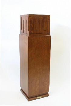 Plinth, Wood, PEDESTAL,RECTANGULAR RELIEF PATTERN ON TOP SECTION , WOOD, BROWN