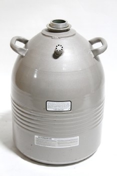 Medical, Container, CRYOGENIC LAB / NITROGEN CYLINDER W/HANDLES & SPOUT, STORAGE TANK, NO CAP, METAL, GREY