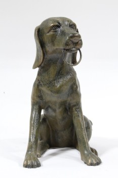 Statuary, Misc, SITTING DOG W/RING IN ITS MOUTH, METAL, BROWN