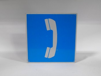 Sign, Telephone, PHONE SYMBOL, BLUE BACKGROUND, WHITE IMAGE, METAL, BLUE