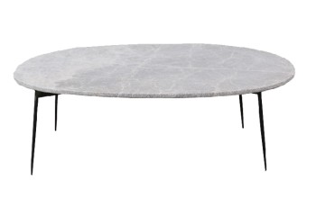 Table, Coffee Table, LIGHT GREY & WHITE OVAL MARBLE TOP, BLACK FORGED STEEL LEGS, 2 PCS. , MARBLE, GREY