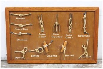 Wall Dec, Collection, CLEARABLE, ROPE DISPLAY OF DIFFERENT KNOTS, HANDMADE LOOK, MARINE, NAUTICAL, WOOD, BROWN