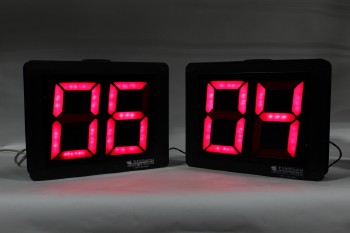 Clock, Countdown, DIGITAL COUNTDOWN TIMER/SCORE CLOCK W/REMOTE CONTROL, 2 CONNECTED PIECES PLUS REMOTE, METAL, BLACK