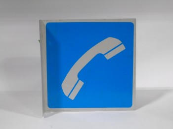 Sign, Telephone, PHONE SYMBOL, BLUE BACKGROUND, WHITE IMAGE,, METAL, BLUE