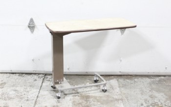 Table, Bedside, HOSPITAL OVERBED,ADJUSTABLE,LAMINATE W/METAL FRAME, ROLLING, Condition Not Identical To Photo, WOOD, WHITE
