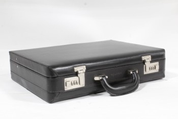 Luggage, Briefcase, SILVER COMBINATION LOCKS, LEATHER HANDLE, LEATHER, BLACK