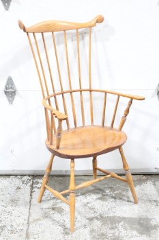 Chair, Side, ANTIQUE, COLONIAL STYLE, HIGH BACK W/SPINDLES, TURNED POSTS, WOOD, BROWN