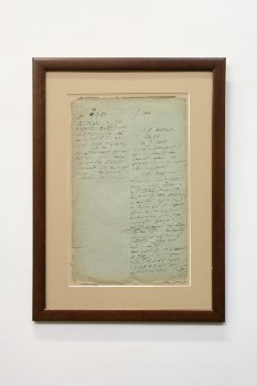 Wall Dec, Misc, CLEARABLE, HANDWRITTEN BLACK TEXT ON DOCUMENT, ANTIQUE, OLD LOOK, DARK BROWN FRAME, WOOD, OFFWHITE