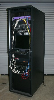 Server, Server Rack, COMPUTER SERVER RACK,FITS MONITOR (Scanned In Separately) & KEYBOARD, ROLLING (Server Rack Components May Not Be Exactly As Pictured), METAL, BLACK