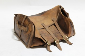 Bag, Saddle, SADDLE BAG, 3 BUCKLES, WARPED, WORN/USED, LEATHER, BROWN