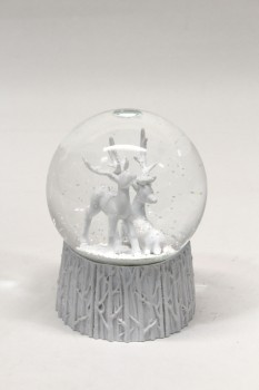 Decorative, Snow Globe, 2 DEER, WHITE SNOW, WINTER, GLASS, WHITE