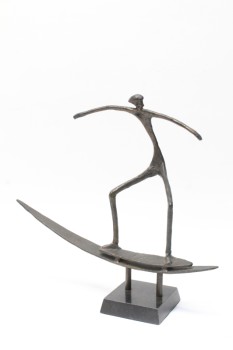 Statuary, Tabletop, WROUGHT IRON SURFER, HANDMADE, OCEAN, WAVE, SURFBOARD, METAL, BROWN