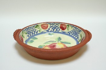 SIDE HANDLES, NON-GLAZED BOTTOM, PAINTED APPLES/PEACHES, FRUIT, Smalls