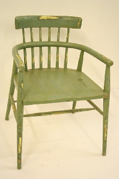 Chair, Captain, CAPTAINS, ROUNDED BACK W/BACKREST, DISTRESSED, WOOD, GREEN