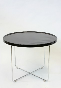 Table, Side, "X" SHAPED CHROME FRAME W/GLOSSY ROUND TOP, MODERN STYLE, PLASTIC, BROWN
