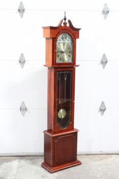 Clock, Grandfather, LONGCASE / FLOOR CLOCK W/CHAINS, DECORATIVE FINIAL & PENDULUM, 