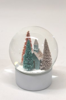 Decorative, Snow Globe, CHURCH, TREES, WHITE SNOW, WINTER, GLASS, WHITE