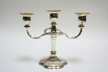 Candles, Candelabra, 3 HOLDERS,CURVY ARMS,SCALLOPED BASE, METAL, SILVER