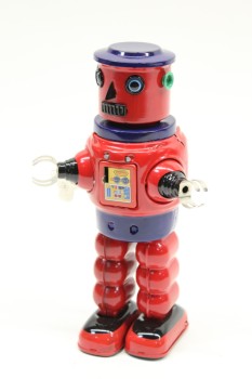 Toy, Robot, WIND UP ROBOT , METAL, RED