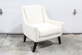 Chair, Armchair, TEXTURED UPHOLSTERY, DARK BROWN WOOD LEGS, FABRIC, WHITE