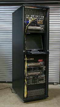 Server, Server Rack, COMPUTER SERVER RACK,FITS MONITOR (Scanned In Separately), GLASS DOOR, MONITOR NEAR TOP, ROLLING (Server Rack Components May Not Be Exactly As Pictured), METAL, BLACK