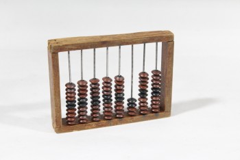 Decorative, Abacus, ABACUS / COUNTING FRAME W/BLACK & BROWN BEADS, WOOD, BROWN