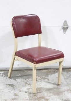Chair, Side, BURGUNDY VINYL SEAT & SEAT BACK, BEIGE METAL FRAME, VINTAGE, METAL, BURGUNDY