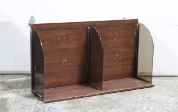 Phone, Payphone, INDOOR, DOUBLE PARTIAL BOOTH / SURROUND W/CURVED PLEXI SIDES, DARK BROWN LAMINATE SURFACE, WALLMOUNT, PUBLIC, CIRCA 1970 - Phones Rent Separately, WOOD, BROWN