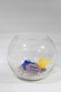 Pets, Aquarium, EMPTY GLASS FISH BOWL W/PEBBLES & PLASTIC AQUARIUM PLANTS, GLASS, CLEAR