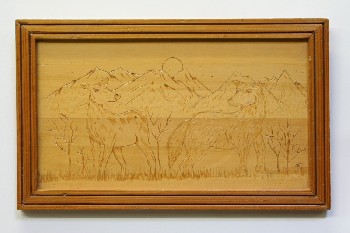 RECTANGULAR, CARVED DEER & WOLF ANIMAL SCENE, Art, Signage & Wall Decor