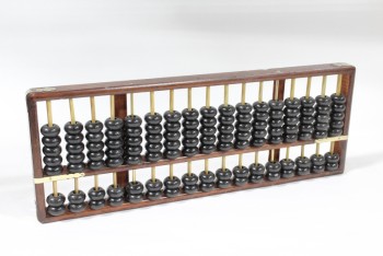 Decorative, Abacus, ABACUS / COUNTING FRAME W/BLACK BEADS, WOOD, BROWN