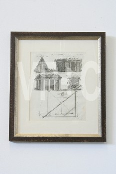 Art, Print, CLEARABLE,OLD STYLE LATIN COLUMNS/ANGLES DIAGRAM, BRN & GOLD PAINTED FRAME, WOOD, OFFWHITE