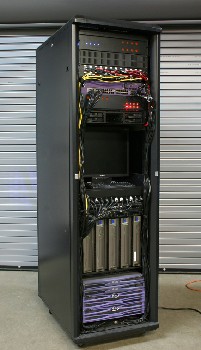 Server, Server Rack, COMPUTER SERVER RACK,FITS MONITOR (Scanned In Separately) & KEYBOARD, ROLLING (Server Rack Components May Not Be Exactly As Pictured), METAL, BLACK