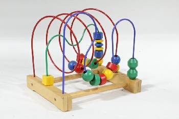 Toy, Misc, COLOURFUL WOODEN BEAD SHAPES ON WIRE, WAITING ROOM PUZZLE/MAZE TOY, WOOD, MULTI-COLORED