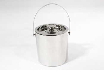 Bar, Ice Bucket, CYLINDRICAL,HANDLE,HAMMERED TEXTURE , METAL, SILVER