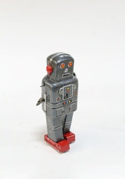 Toy, Robot, MISSING ONE ARM, WIND UP, VINTAGE STYLE, METAL, GREY