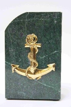 Bookend, Nautical, GOLD ANCHOR, MARBLE, GREEN