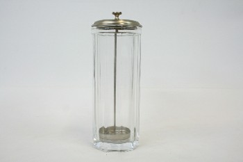 Medical, Container, BARBER SHOP/STERILIZATION  JAR W/BRUSHED CHROME LID, EMPTY, CHROME, MULTI-COLORED
