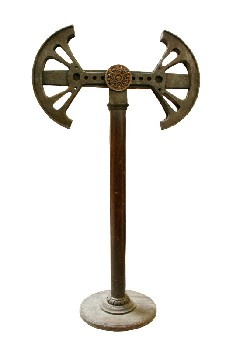 Stand, Miscellaneous, PROP MEDIEVAL DEVICE OR WATER PUMP OR BALANCE SCALE, 2 MOVING BLADES,  COLUMN W/CARVED ROUND 24x24