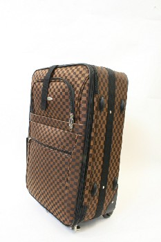 Luggage, Suitcase, CHECKERED PATTERN, ROLLING , FABRIC, BROWN