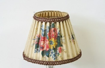 Lighting, Lamp Shade, VINTAGE TABLE LAMP SHADE (BASE SEPARATE),FLOWERS, EMBROIDERED TRIM, AGED,RIPS, PAPER, BROWN